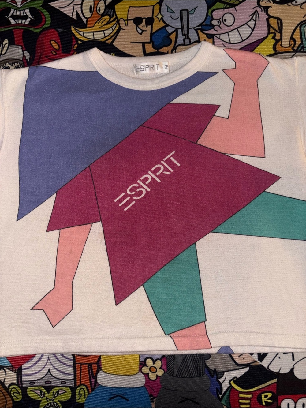 Esprit White Tee with Pink, Blue, Teal & Purple Geometric Print